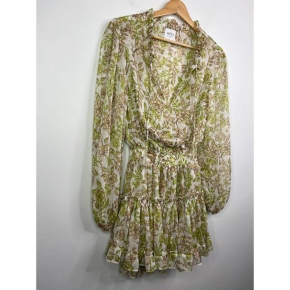 Misa Ruffle Drawstring Neck Elastic Waist Mini Dress Women's Green Size: XS NWOT - Picture 4 of 9